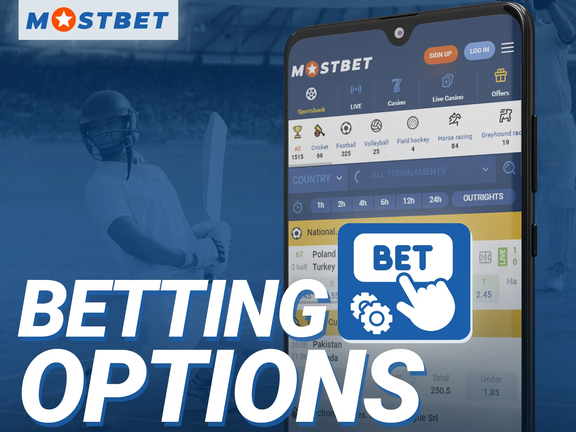 What betting options are available in the Mostbet online casino app.