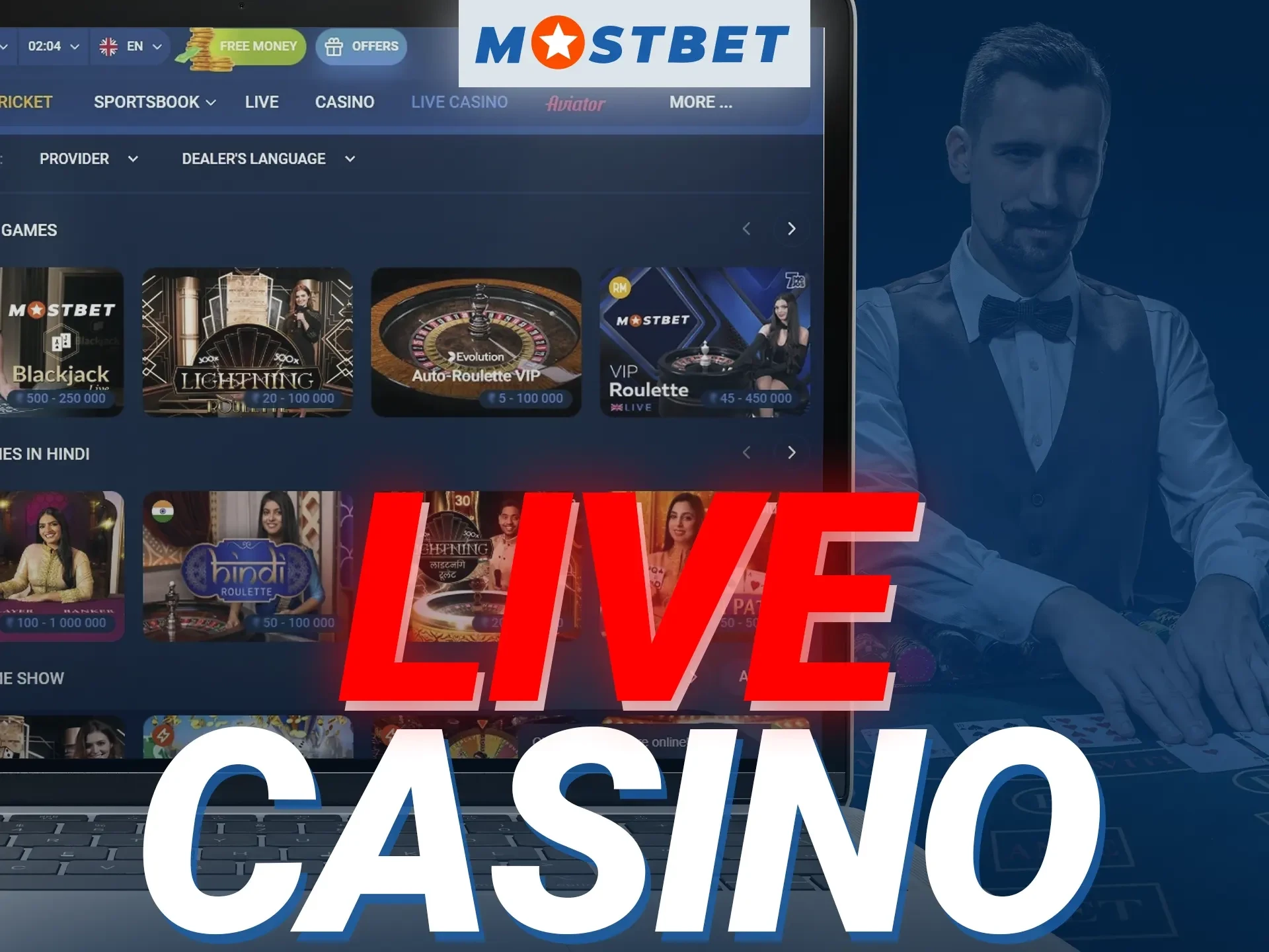 Who are the main providers of live games in the Mostbet online casino.