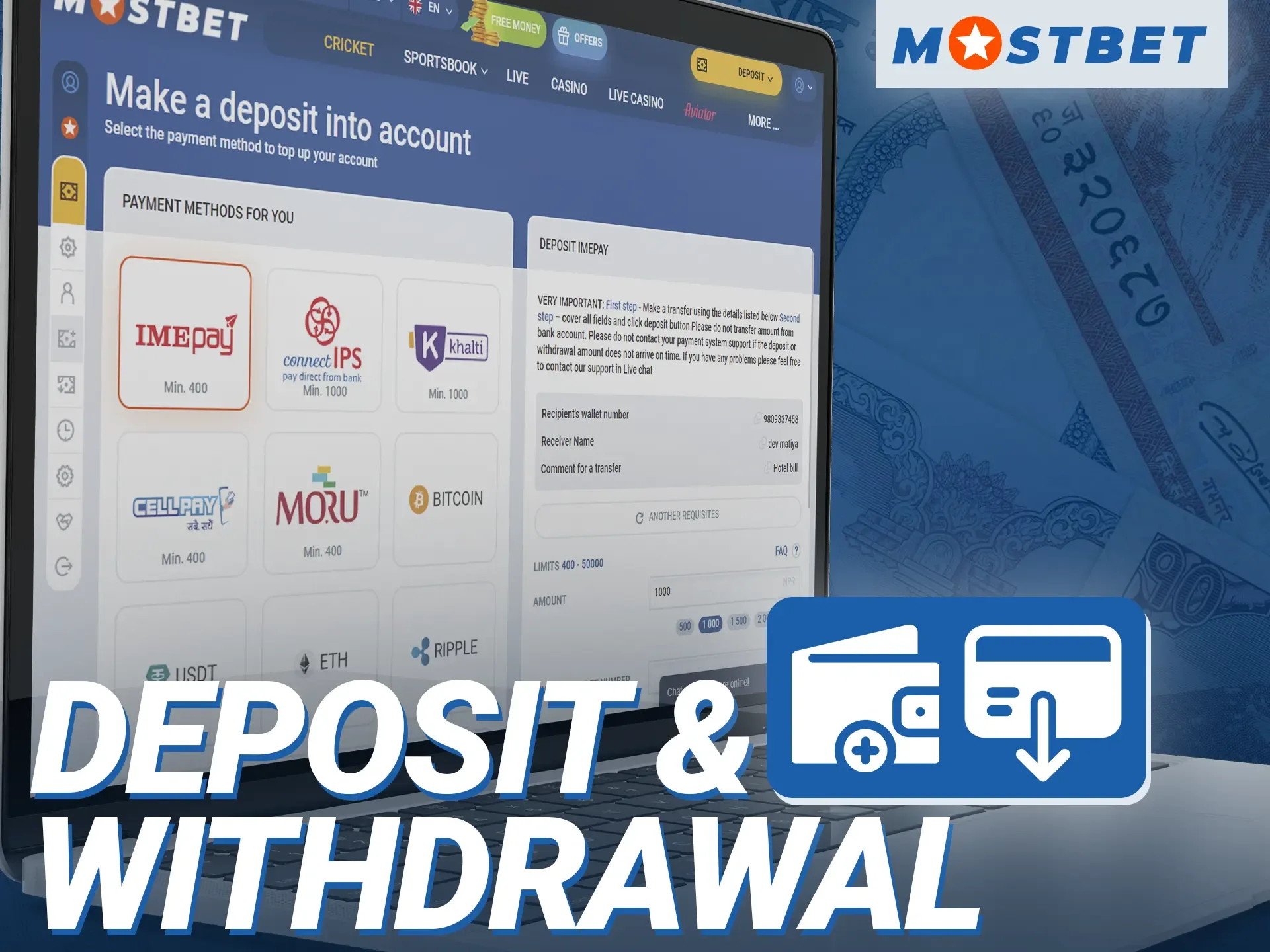 Making deposits and withdrawals at Mostbet is quick and easy.