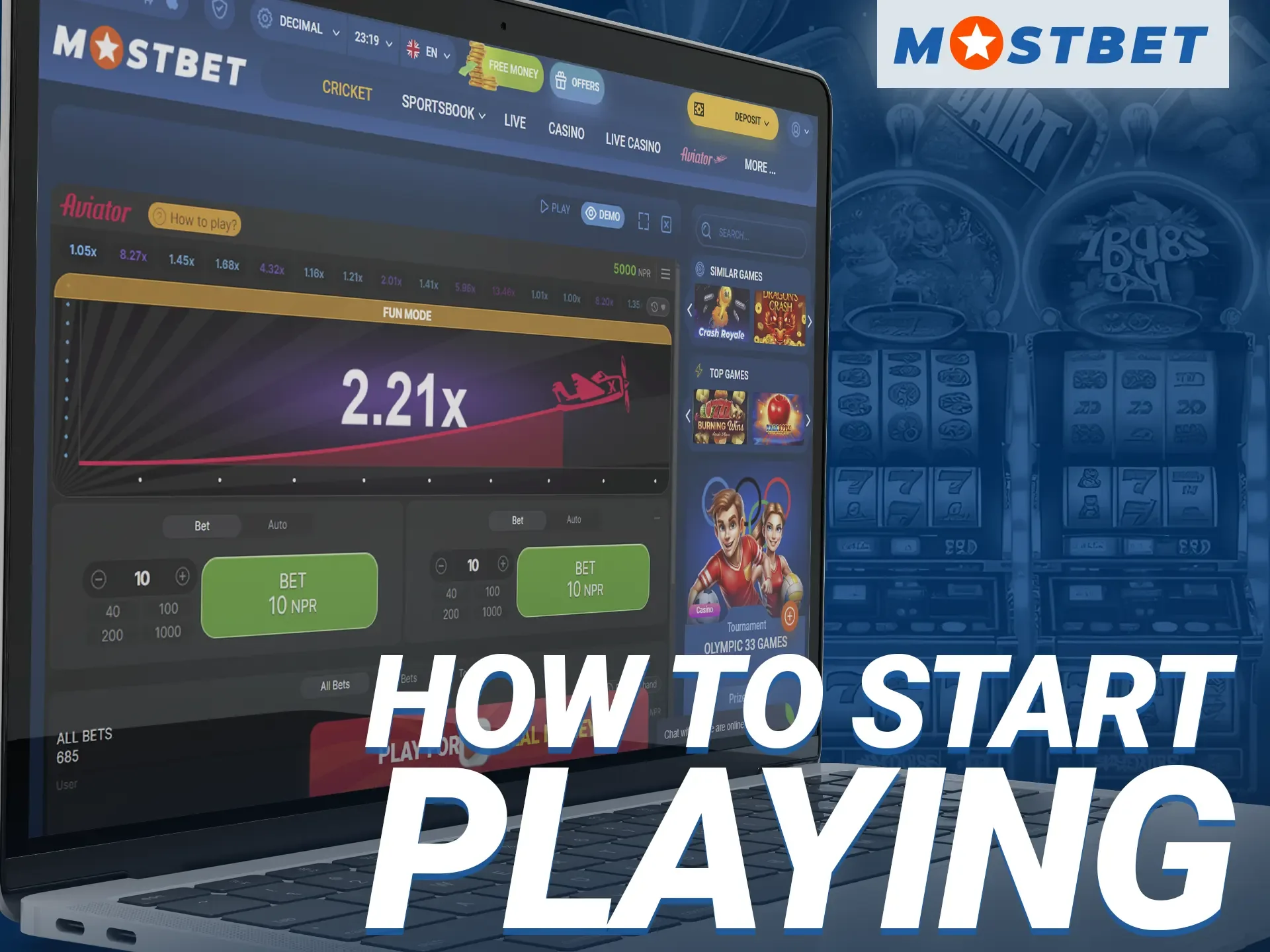 It takes a few simple steps to start playing Aviator at Mostbet.