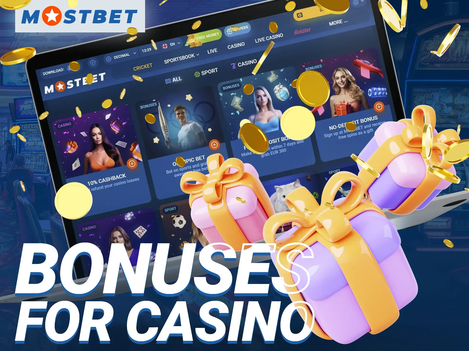 Get your Mostbet bonus and join the casino game.