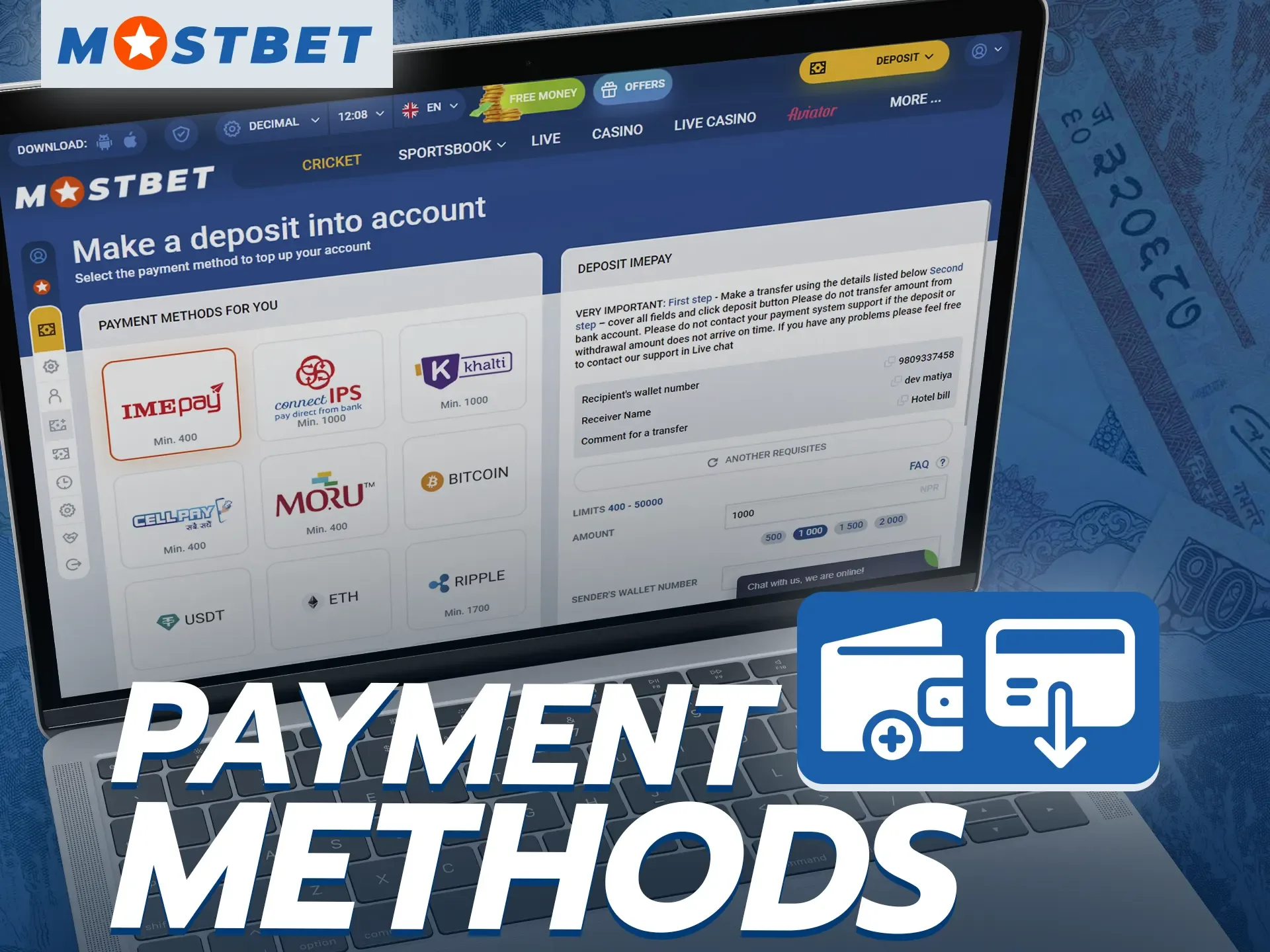 Choose a convenient way for you to deposit and withdraw funds at Mostbet.