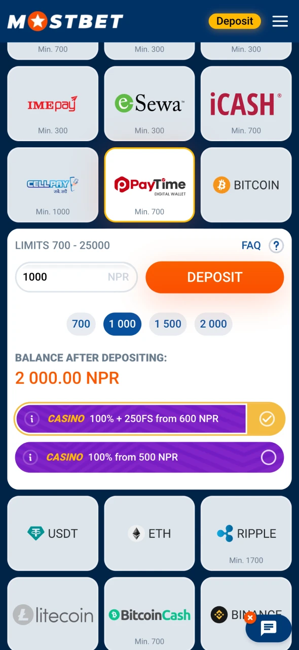 Pick a payment method that you like at Mostbet.