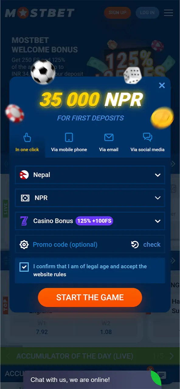 Create account to start play slots at Mostbet Casino in Nepal.