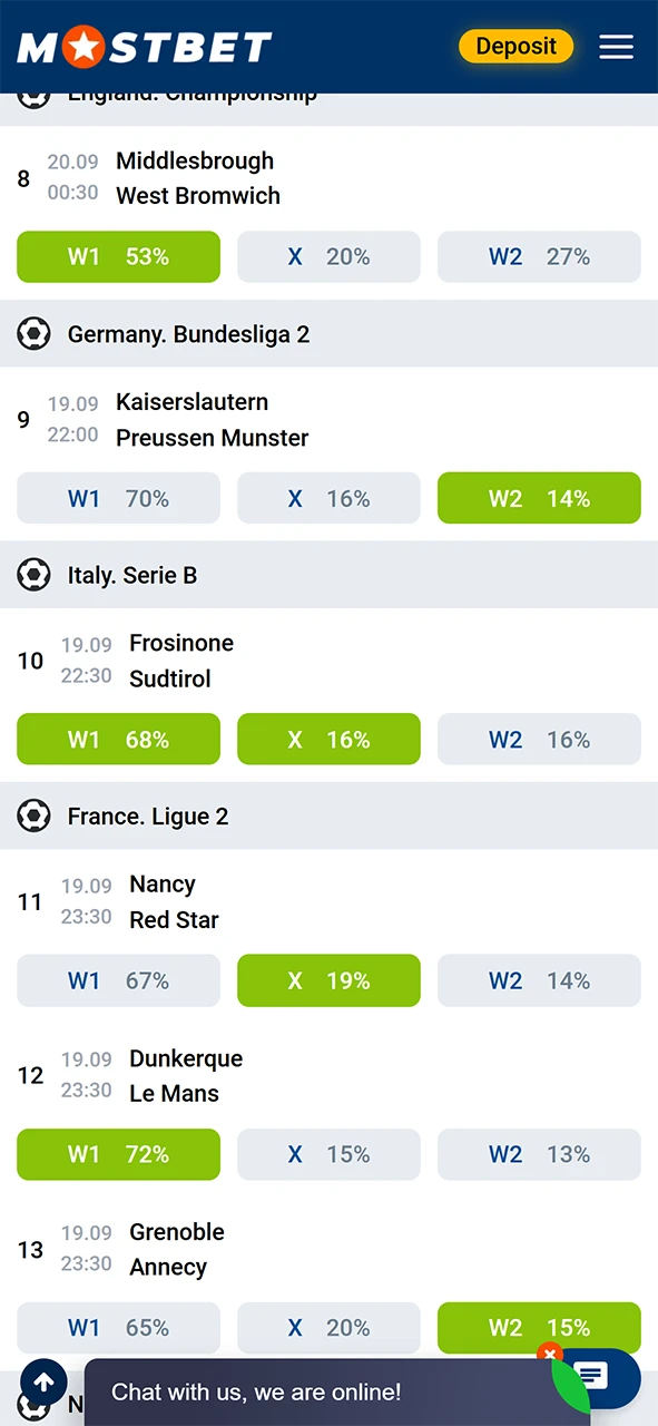 Make your predictions for every event and join TOTO draws on the official Mostbet website.