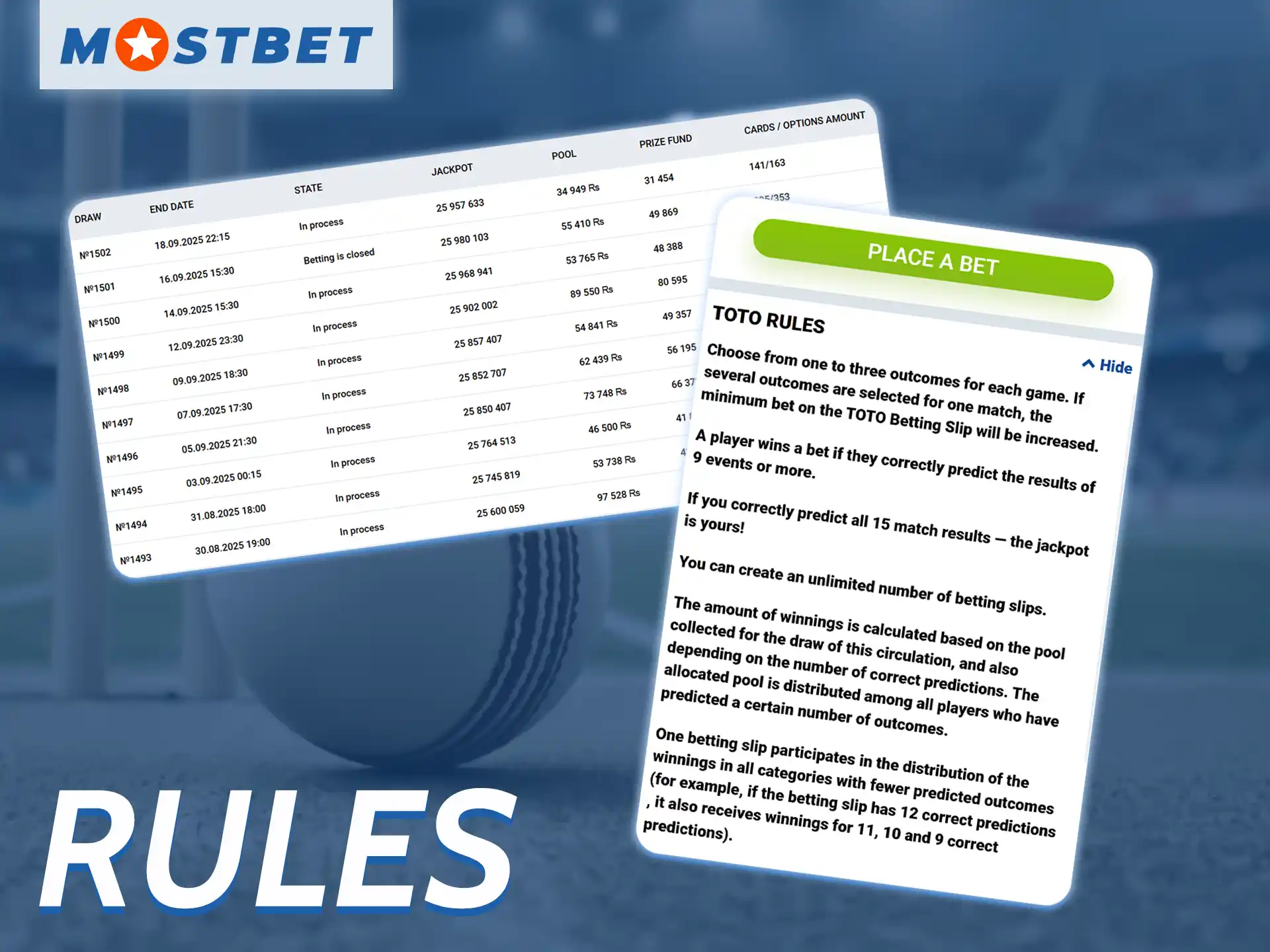 Please remember the following rules for betting on Mostbet TOTO.